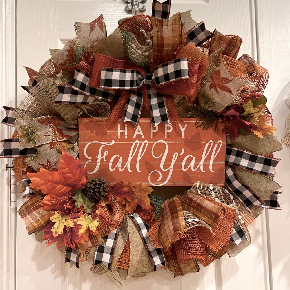 Fall Wreath. Welcome Wreath, Fall Leaves Autumn wreath, Happy Fall Y’all wreath